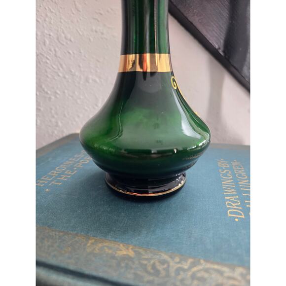 Bohemian Green Glass Vase 7" with Enamel Flowers & 22KT Gold Gilt Decoration - Picture 9 of 10